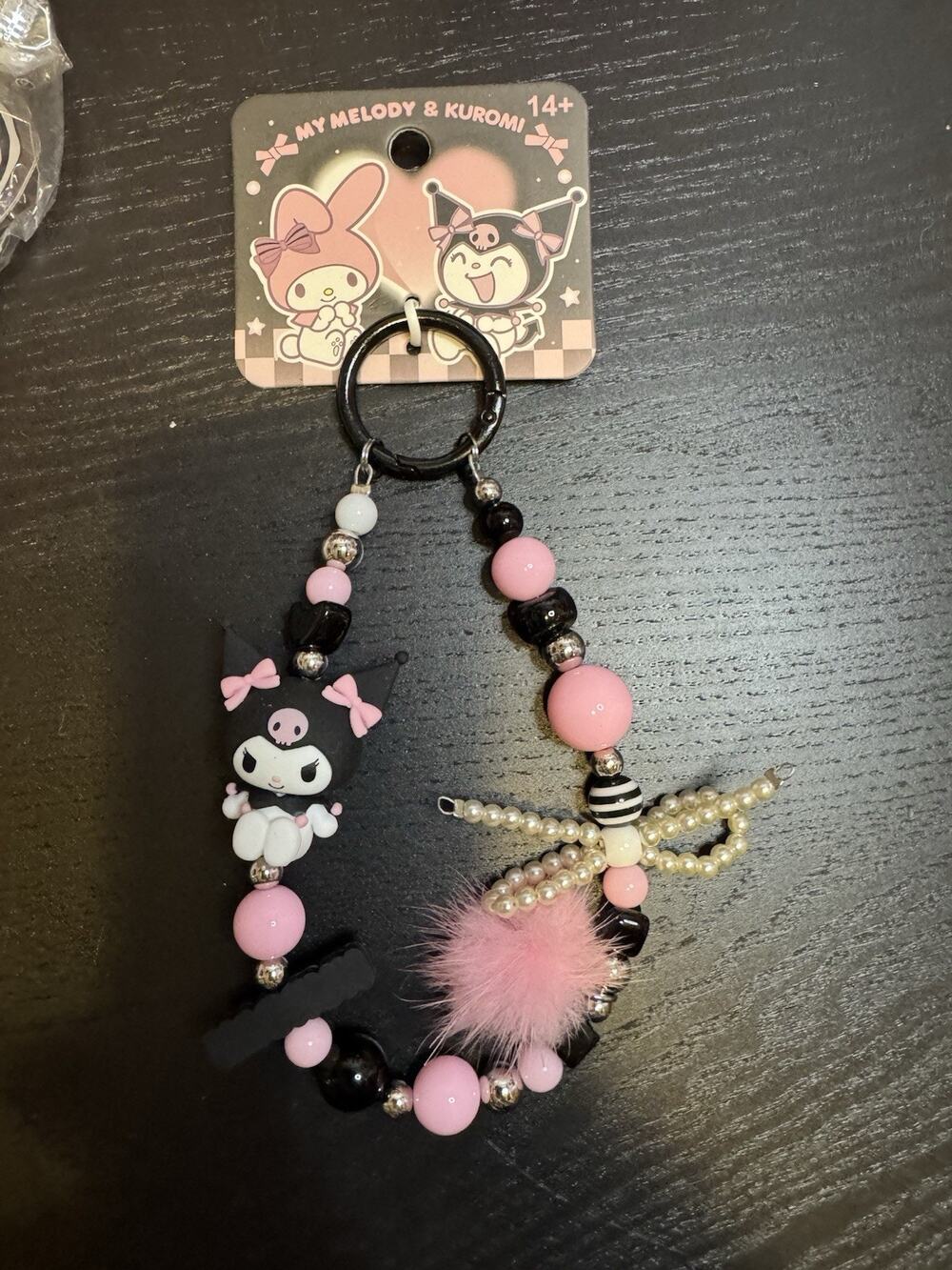 Authentic Sanrio My Melody & Kuromi Pink Black Beaded Charm Key Ring